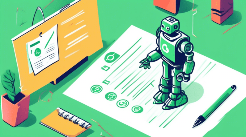 A robot hand signing a document titled AI Compliance Checklist with a green checkmark next to each item.